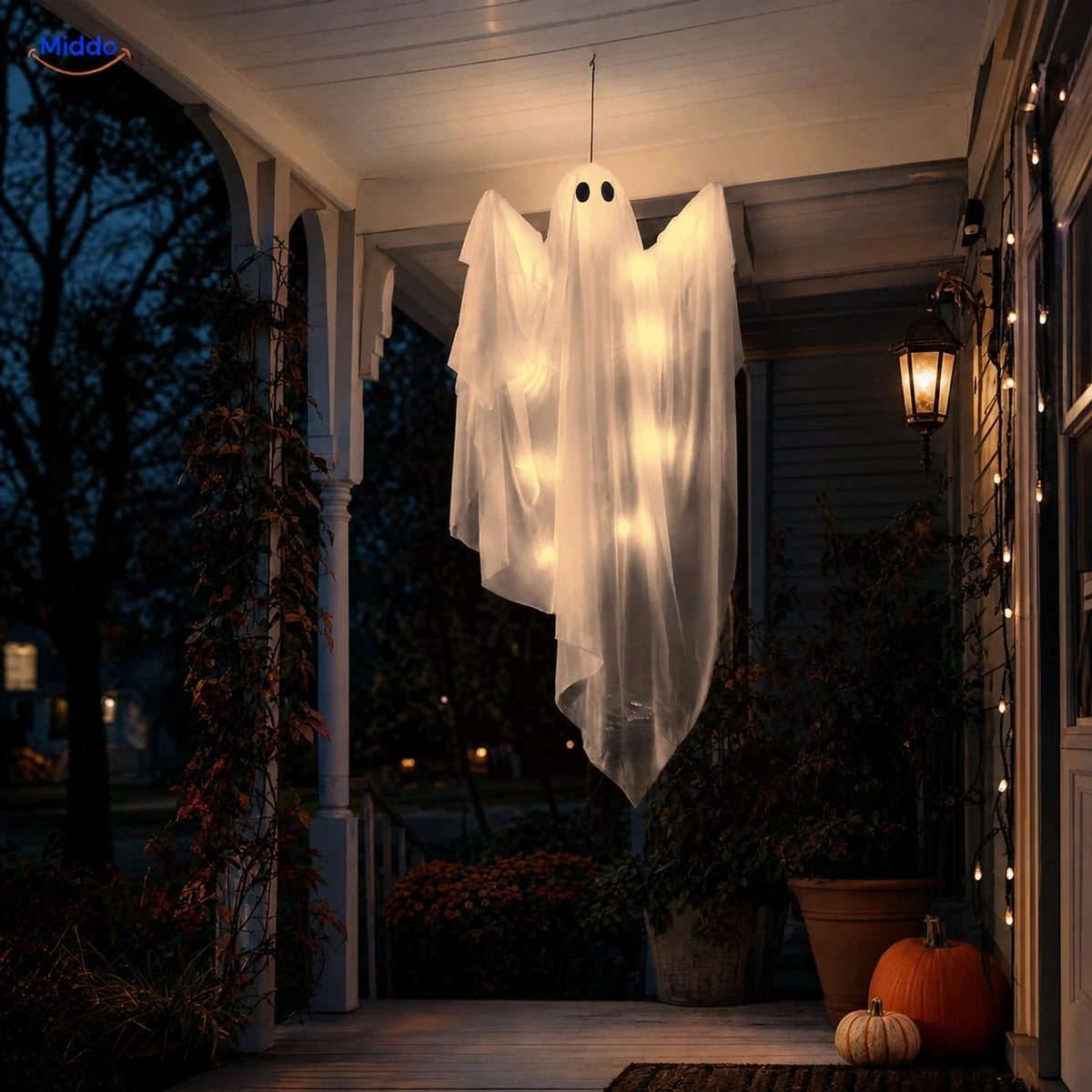 Hanging Ghost Decoration 47-Inch Layered Fabric LED Options