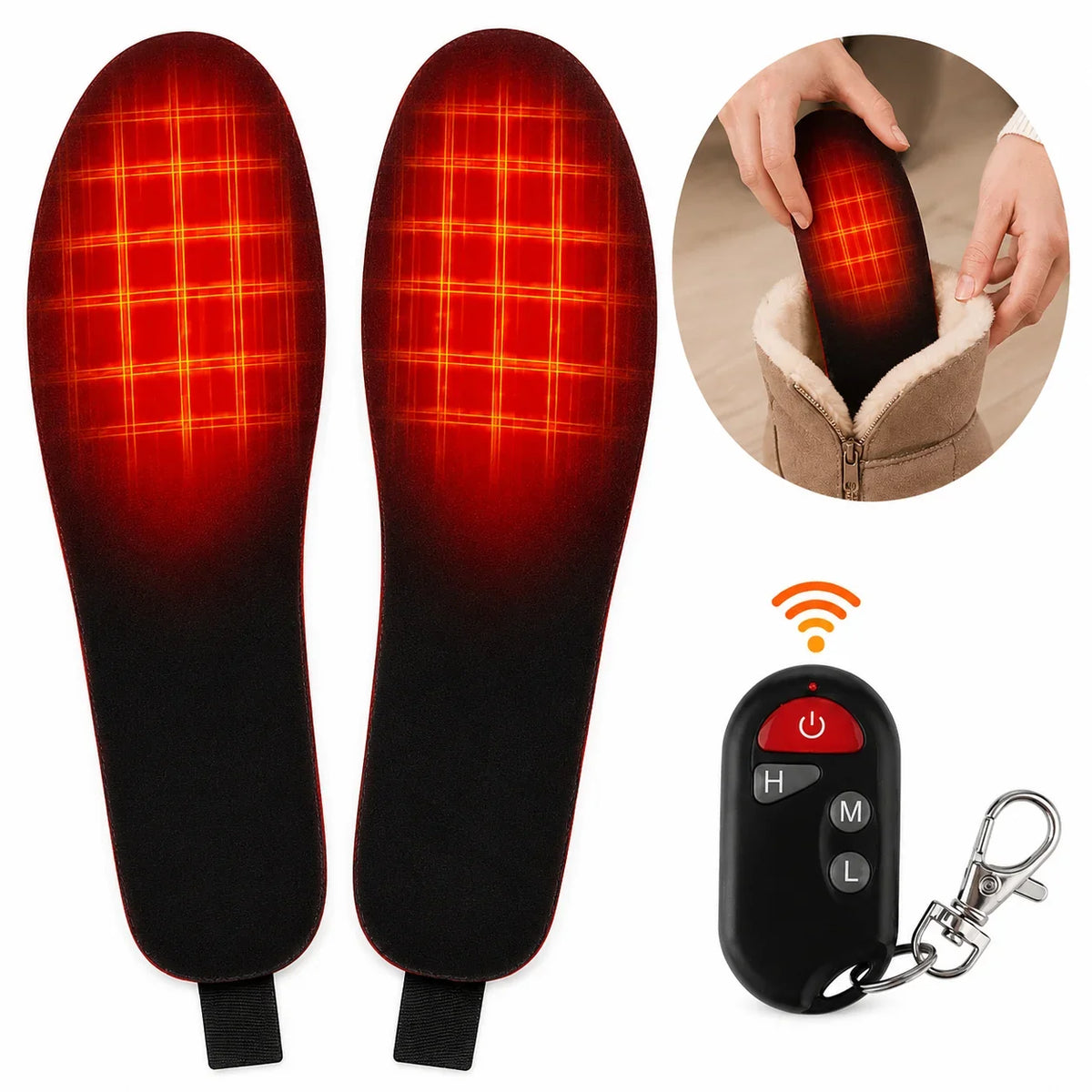 Heated Insoles Rechargeable Wireless Remote Multiple Heat Settings