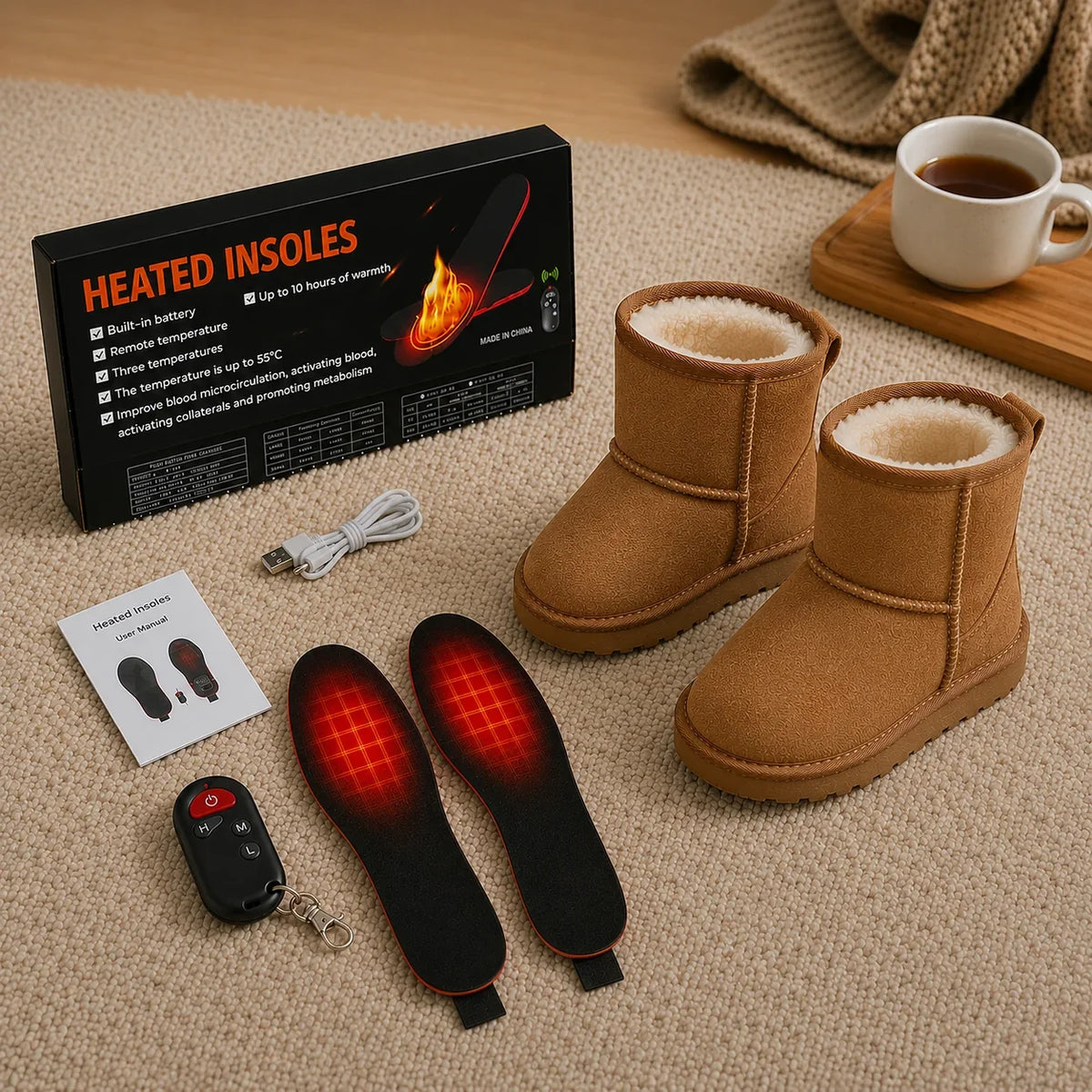 Heated Insoles Rechargeable Wireless Remote Multiple Heat Settings