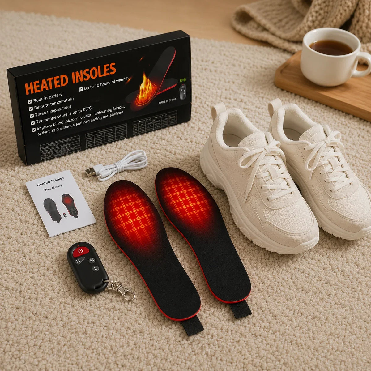 Heated Insoles Rechargeable Wireless Remote Multiple Heat Settings