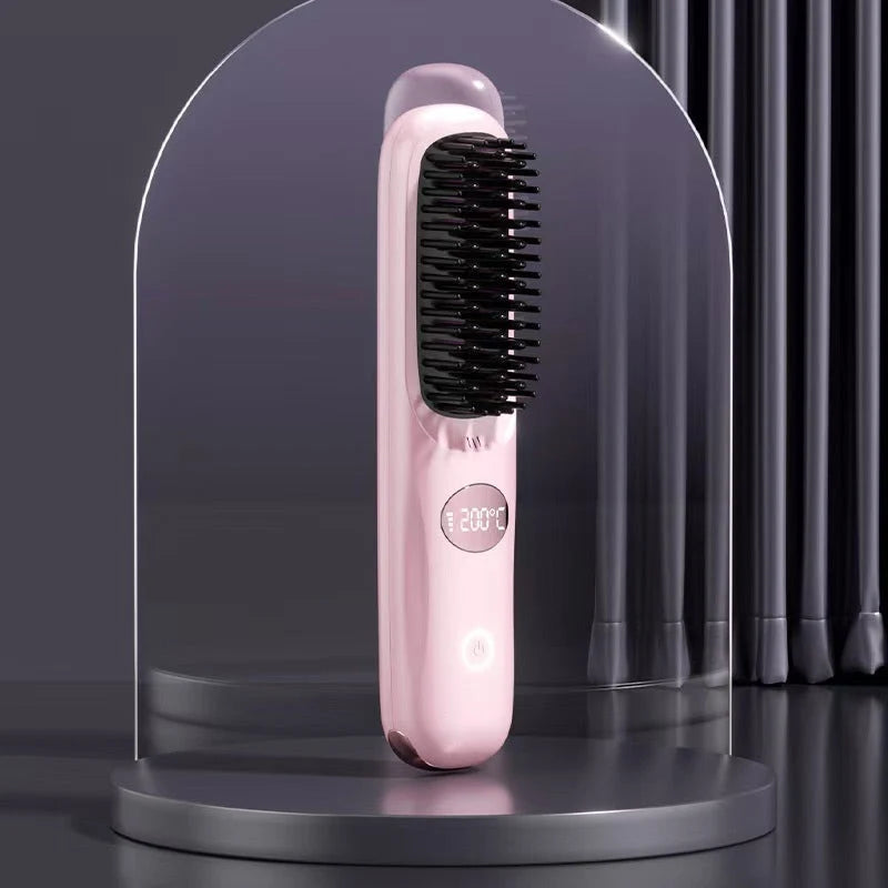 Heated Styling Brush Cordless Ceramic Bristles Scalp Guard