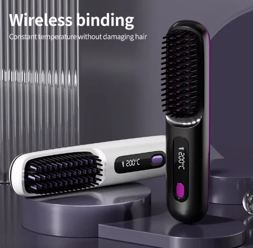 Heated Styling Brush Cordless Ceramic Bristles Scalp Guard