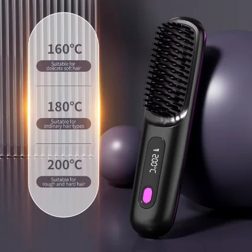 Heated Styling Brush Cordless Ceramic Bristles Scalp Guard