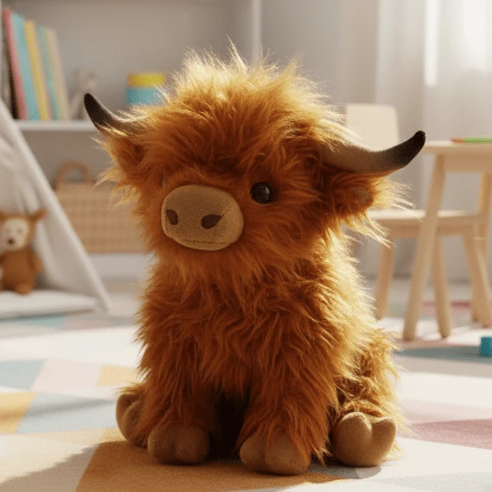 Highland Cow Plush Toy Super-Soft Shaggy Mane 9.8-Inch