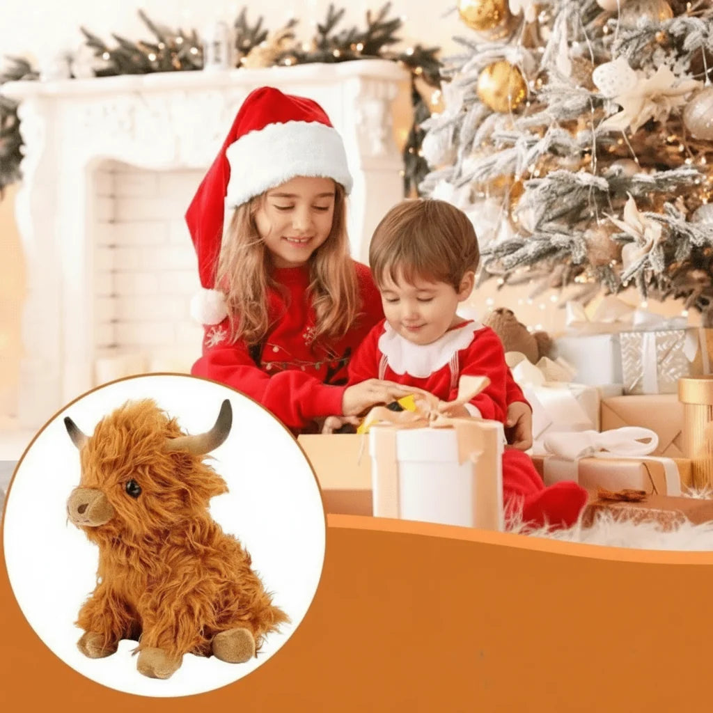 Highland Cow Plush Toy Super-Soft Shaggy Mane 9.8-Inch