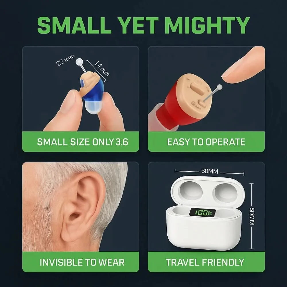 In-Ear Hearing Aid Discreet Rechargeable Three-Day Use
