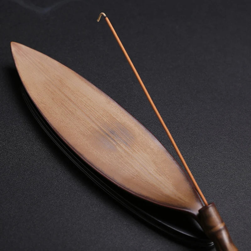 Incense Stick Holder Wooden Bamboo Leaf Design 10 x 3 Inches