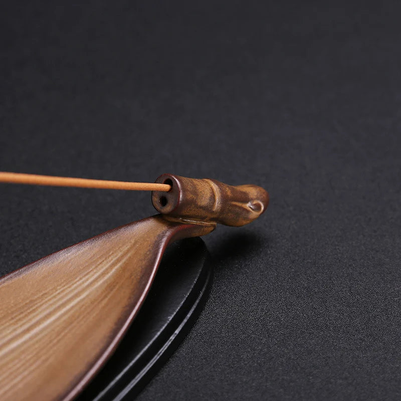 Incense Stick Holder Wooden Bamboo Leaf Design 10 x 3 Inches