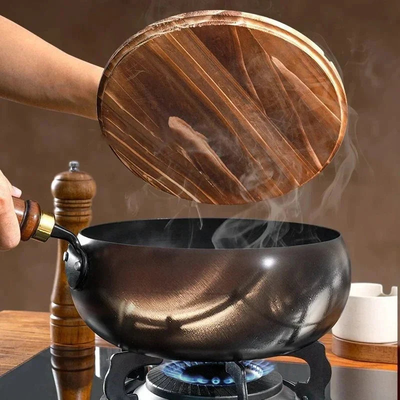 Iron Frying Pan Hand-Forged Deep Uncoated Surface