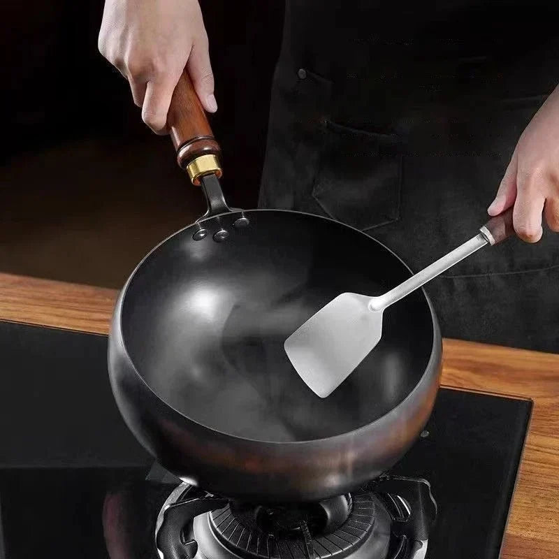 Iron Frying Pan Hand-Forged Deep Uncoated Surface