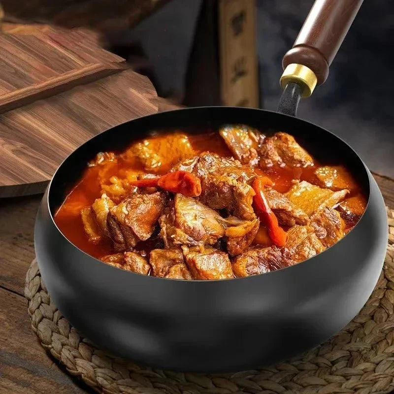 Iron Frying Pan Hand-Forged Deep Uncoated Surface