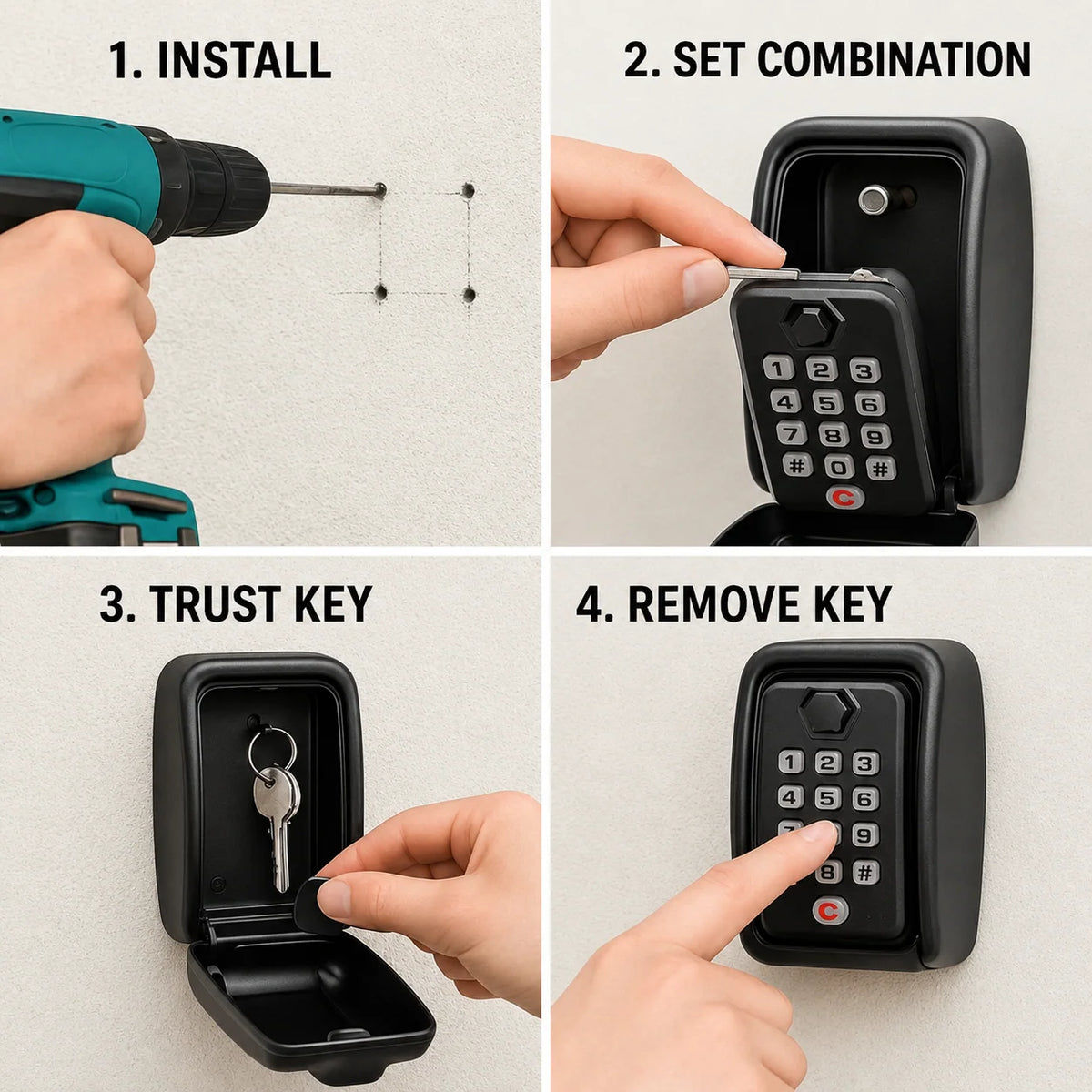 Key Lock Box Weather-Resistant Metal Adjustable Combination Wall-Mounted