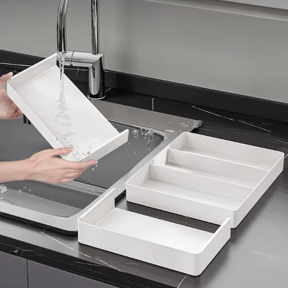 Kitchen Drawer Organizer Adjustable Compartments Wipe-Clean Plastic