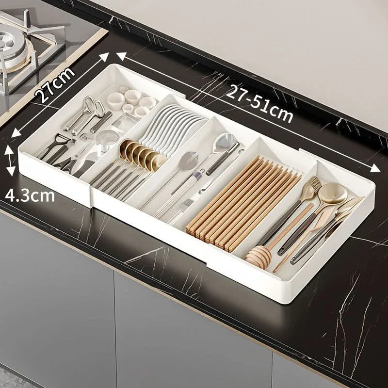 Kitchen Drawer Organizer Adjustable Compartments Wipe-Clean Plastic