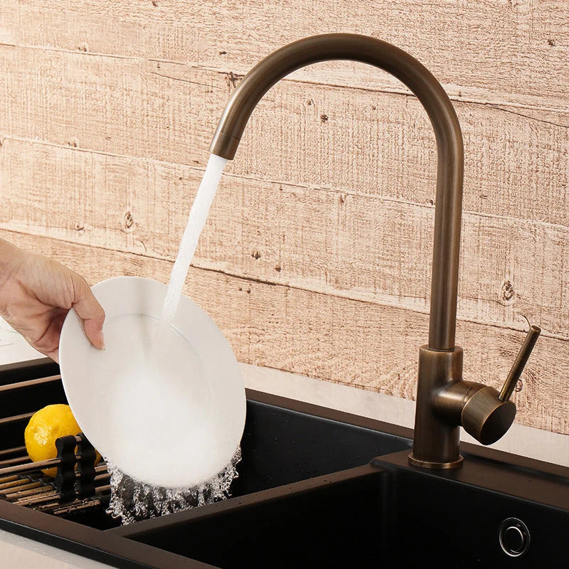 Kitchen Faucet 304 Stainless Steel Antique Brass 360° Swivel