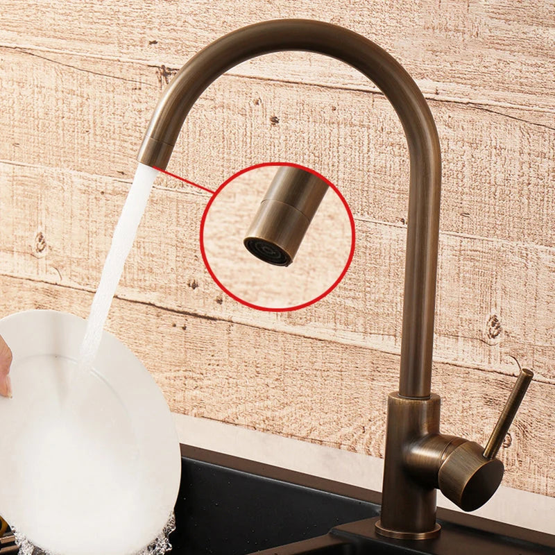 Kitchen Faucet 304 Stainless Steel Antique Brass 360° Swivel