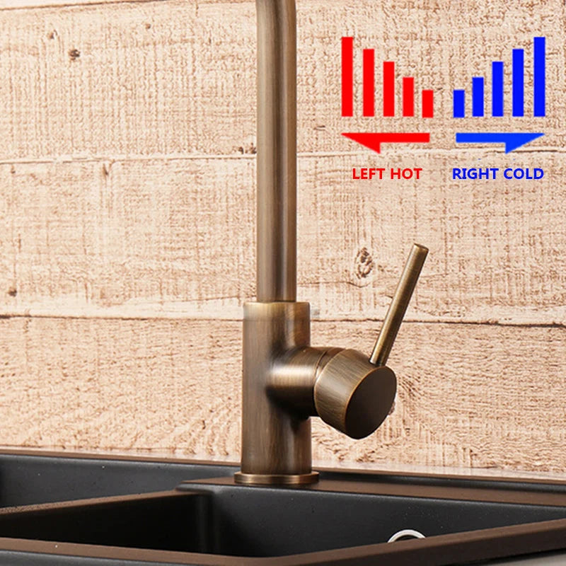 Kitchen Faucet 304 Stainless Steel Antique Brass 360° Swivel
