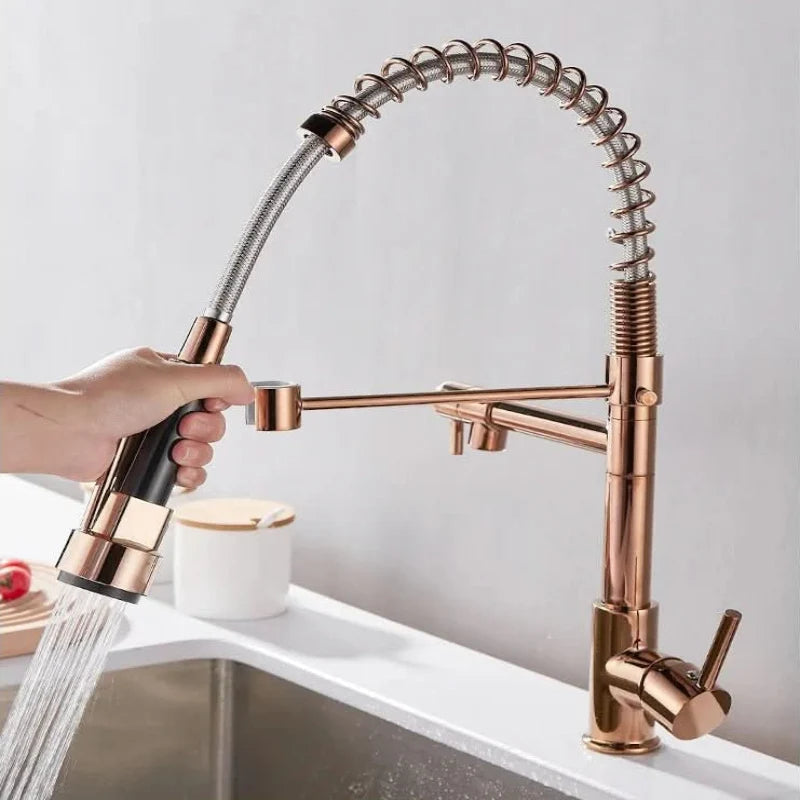 Kitchen Faucet Brass Dual Spout Two Stream Options