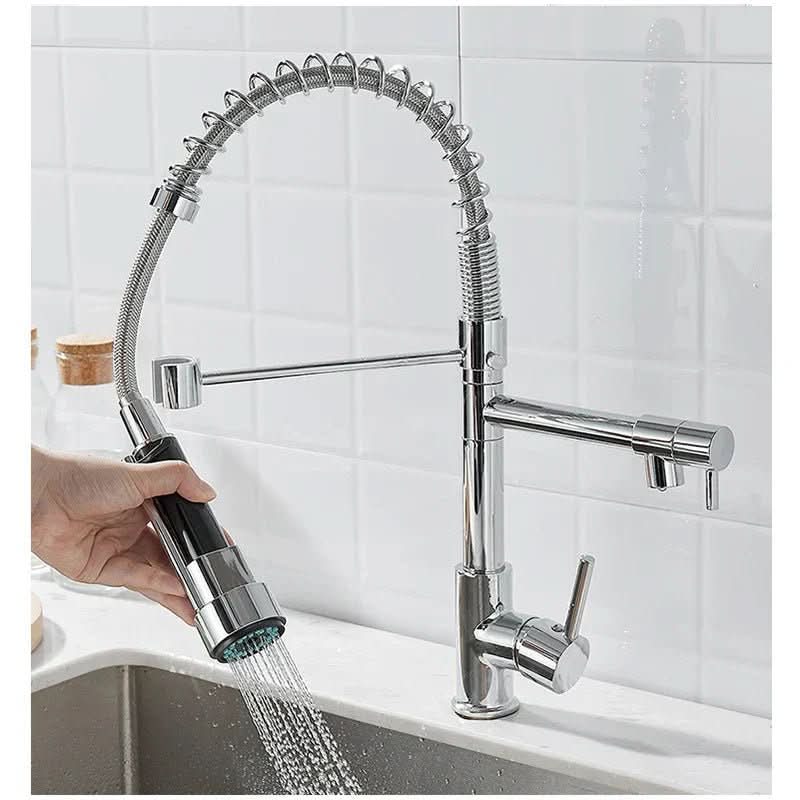 Kitchen Faucet Brass Dual Spout Two Stream Options