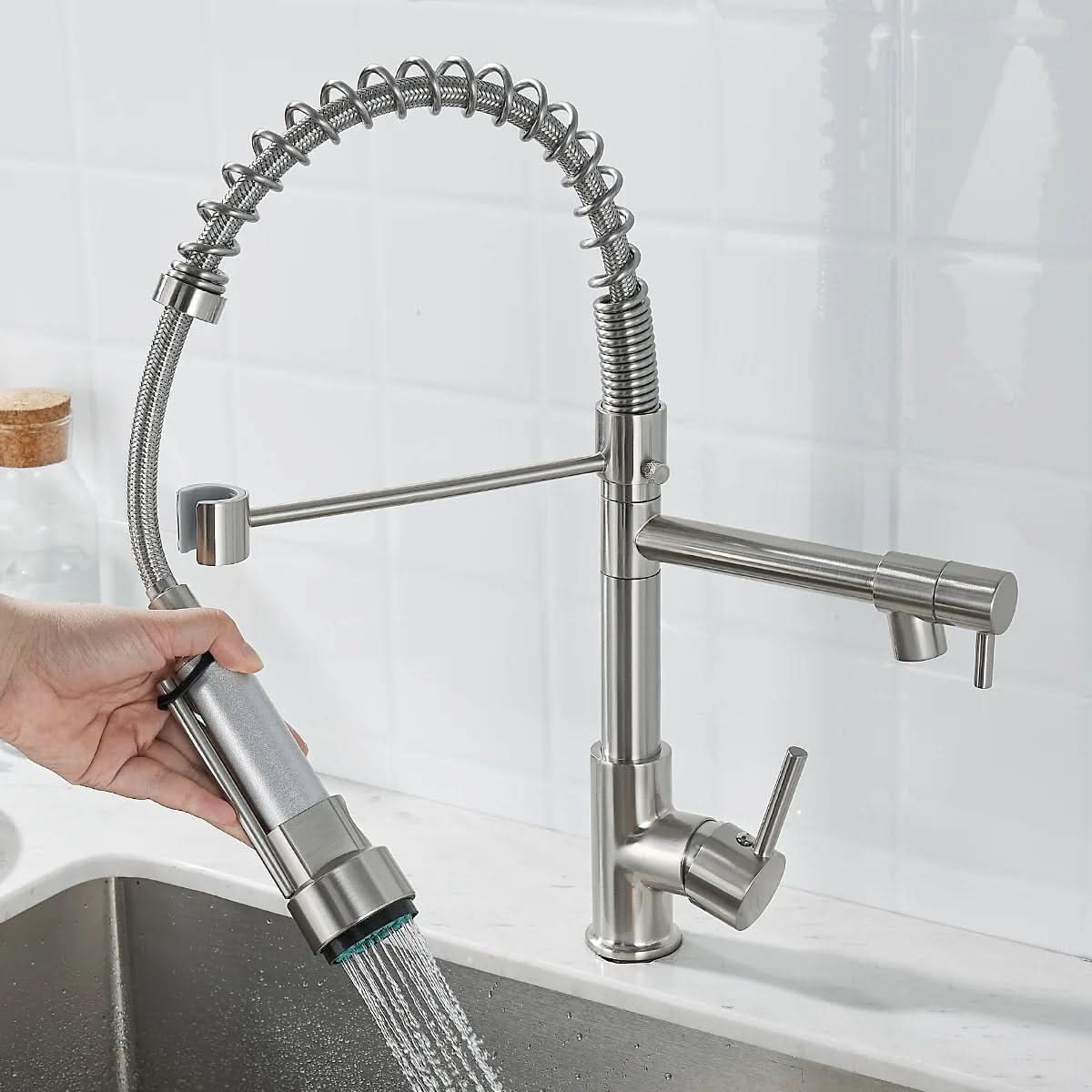 Kitchen Faucet Brass Dual Spout Two Stream Options