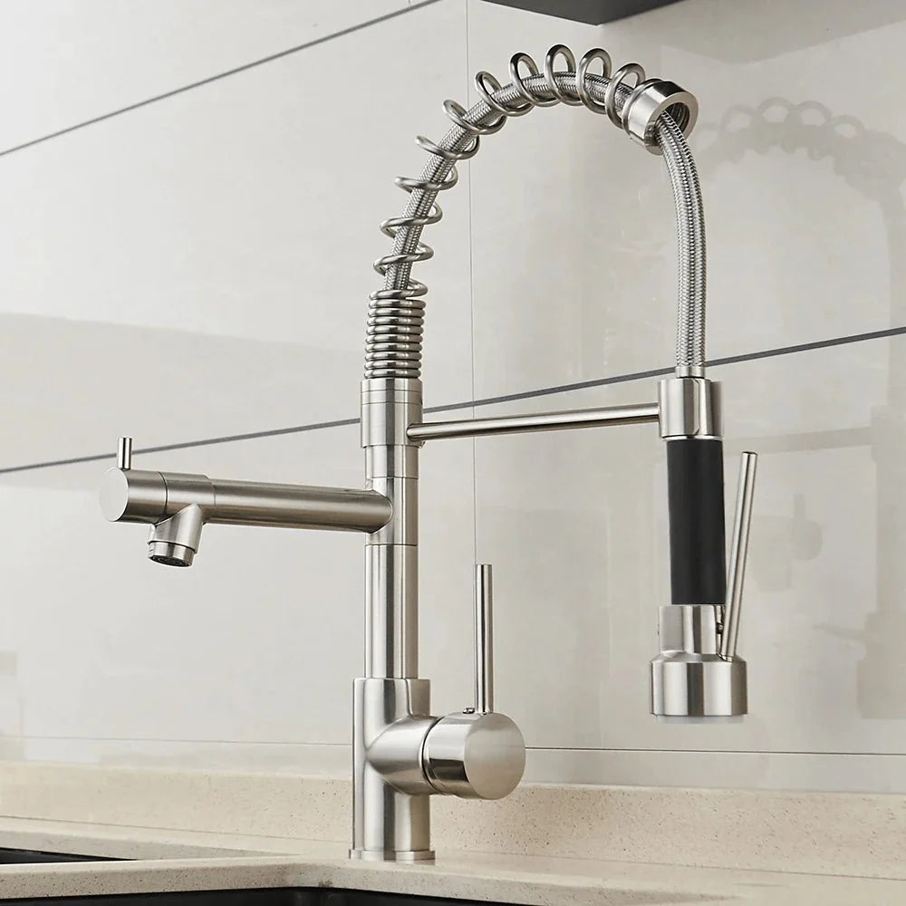 Kitchen Faucet Brass Dual Spout Two Stream Options