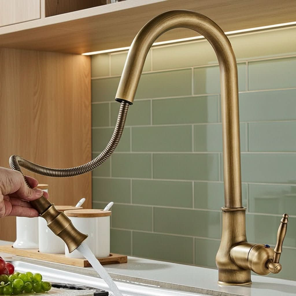 Kitchen Faucet Pull-Out Spray Head High-Arc Brass Construction