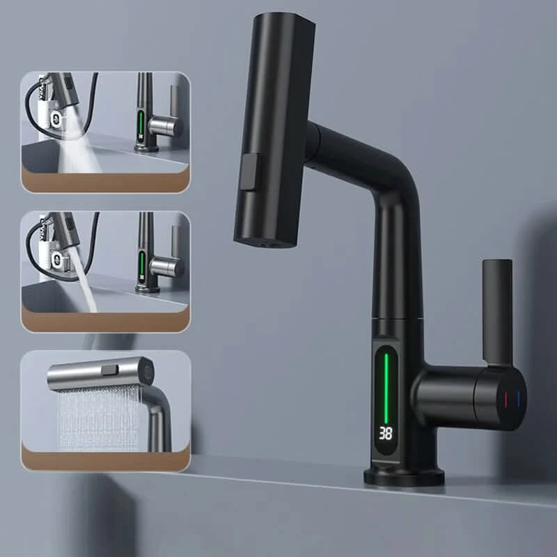 Kitchen Faucet Pull-Out Sprayer 360° Swivel LED Temperature Display