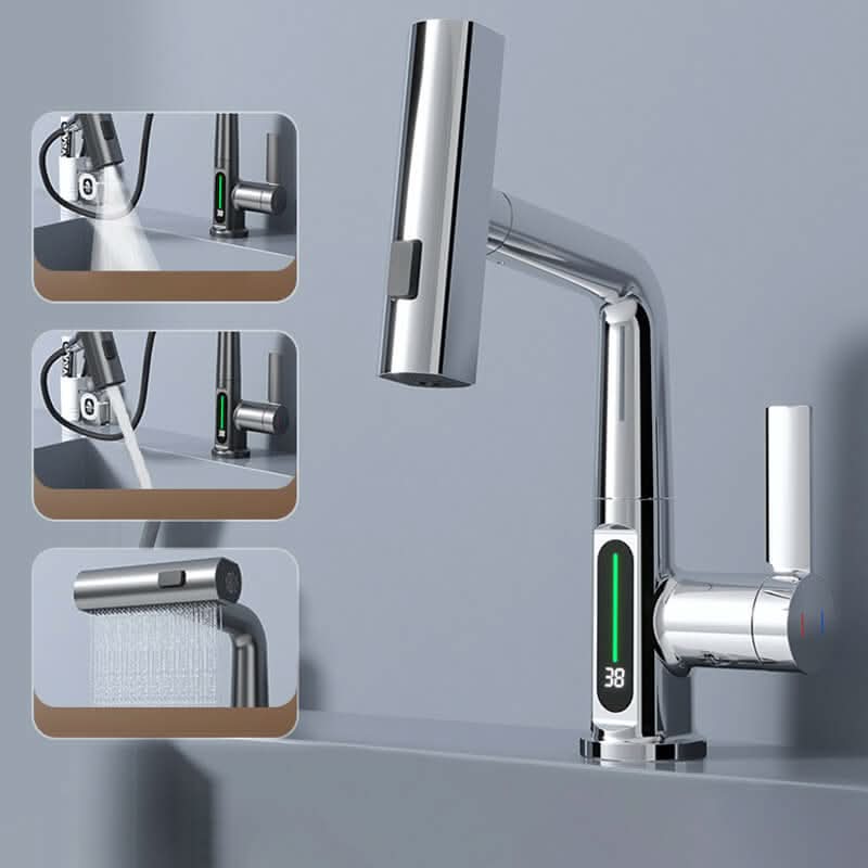 Kitchen Faucet Pull-Out Sprayer 360° Swivel LED Temperature Display