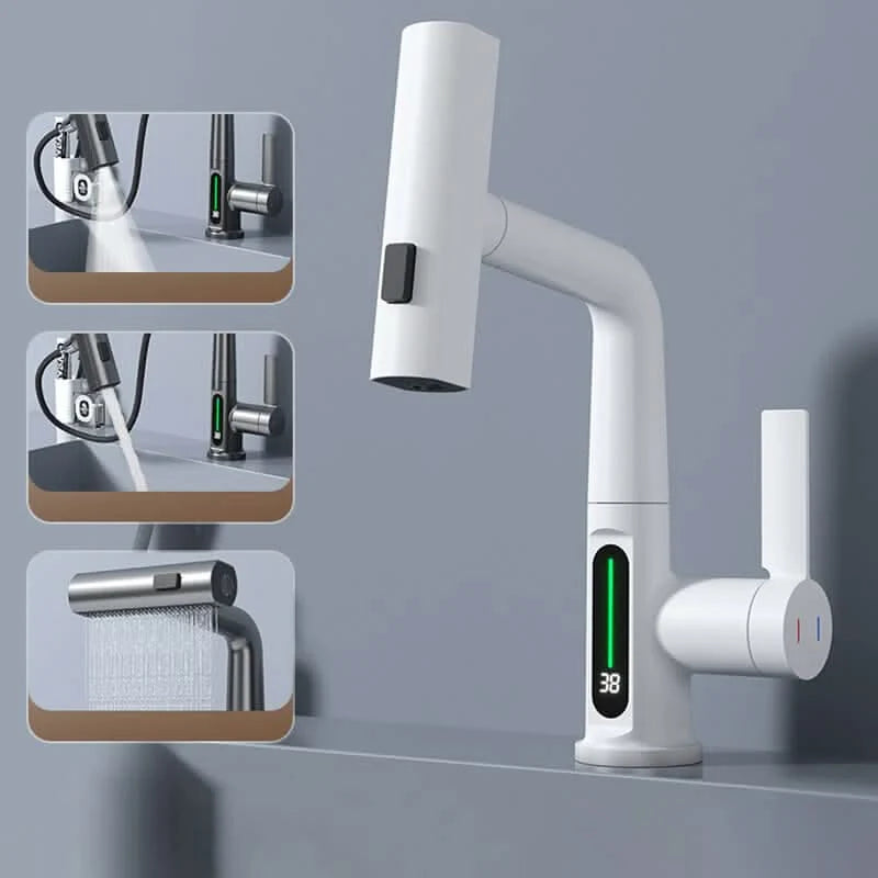 Kitchen Faucet Pull-Out Sprayer 360° Swivel LED Temperature Display