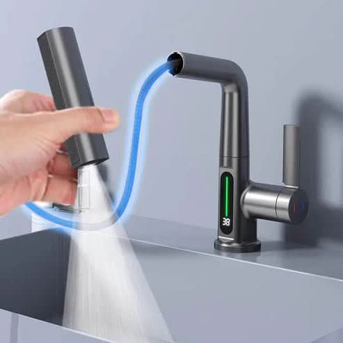 Kitchen Faucet Pull-Out Sprayer 360° Swivel LED Temperature Display