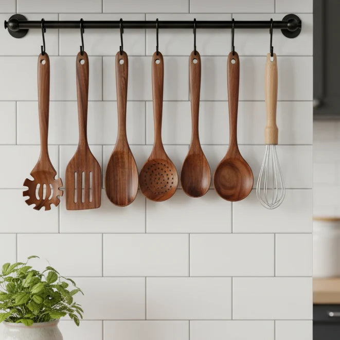 Kitchen Utensil Set Teak Wood Heat-Resistant Set of 10