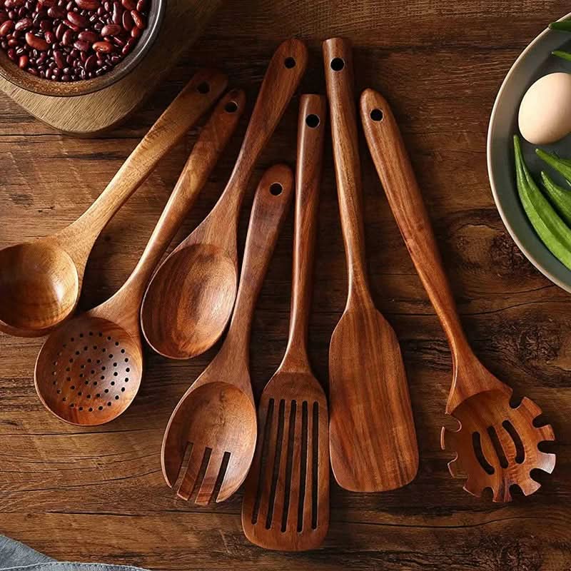Kitchen Utensil Set Teak Wood Heat-Resistant Set of 10