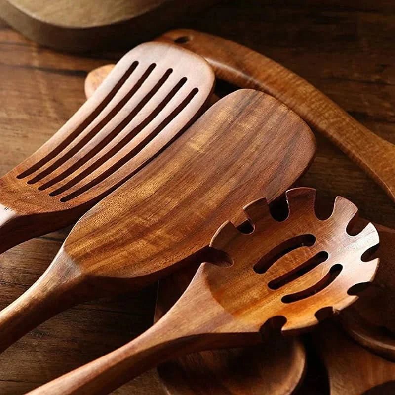 Kitchen Utensil Set Teak Wood Heat-Resistant Set of 10
