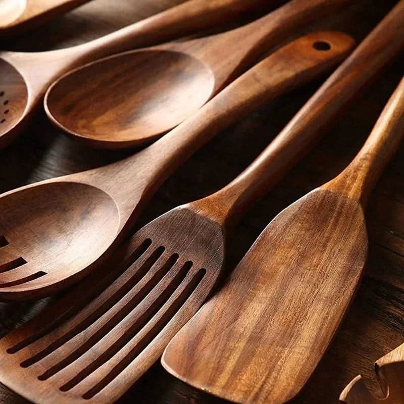 Kitchen Utensil Set Teak Wood Heat-Resistant Set of 10