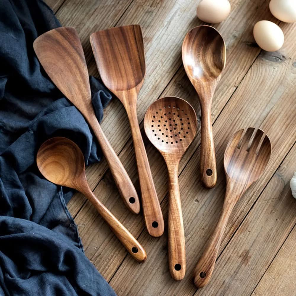 Kitchen Utensil Set Teak Wood Heat-Resistant Set of 10