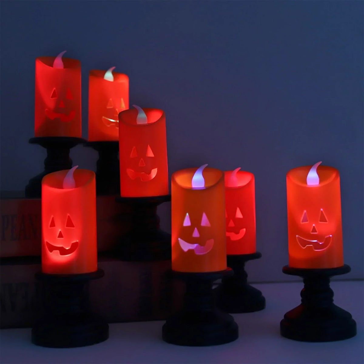 LED Candle Pumpkin Ghost Face Battery-Powered Flame-Free Glow