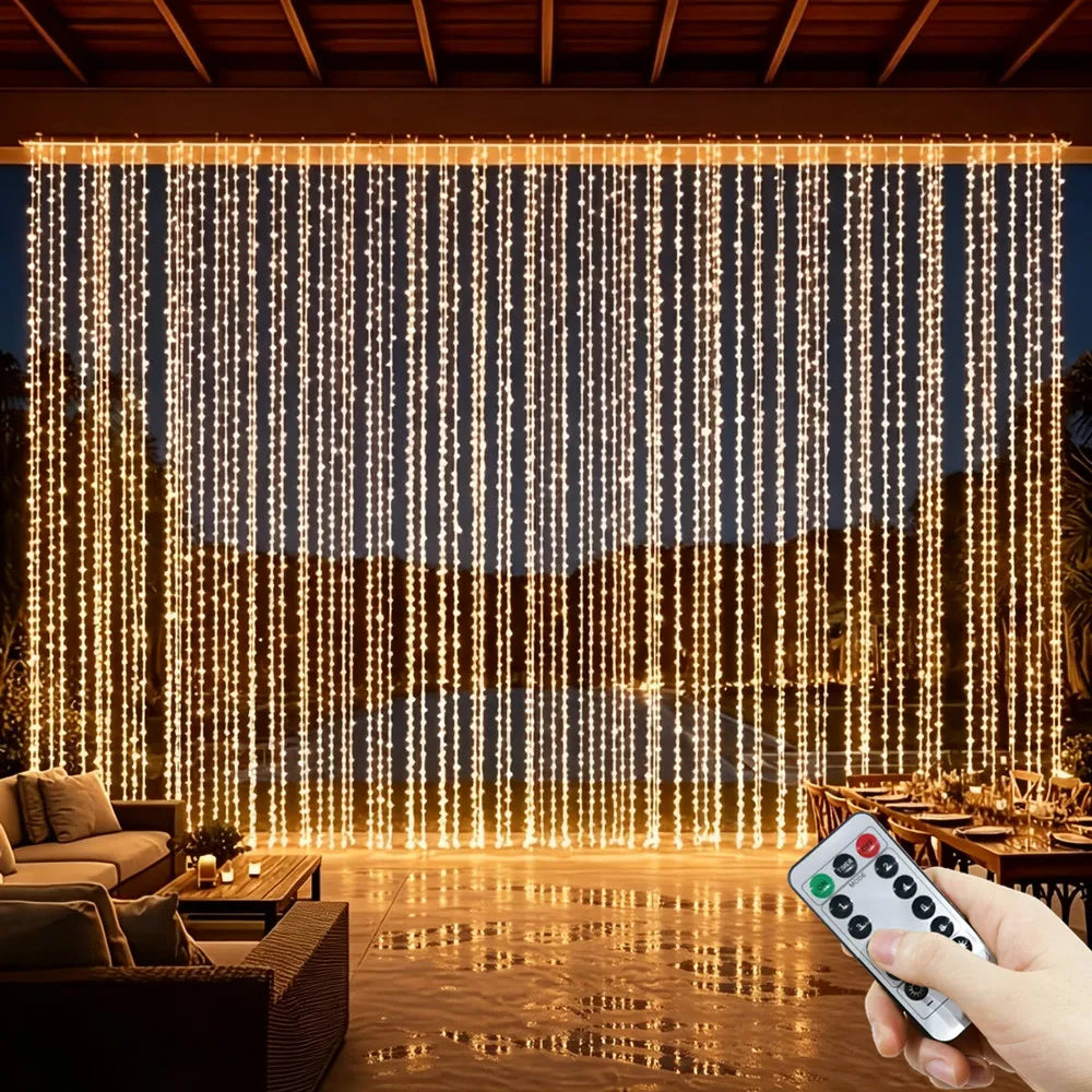 LED Curtain Lights USB Type-C 8 Lighting Modes Remote Control