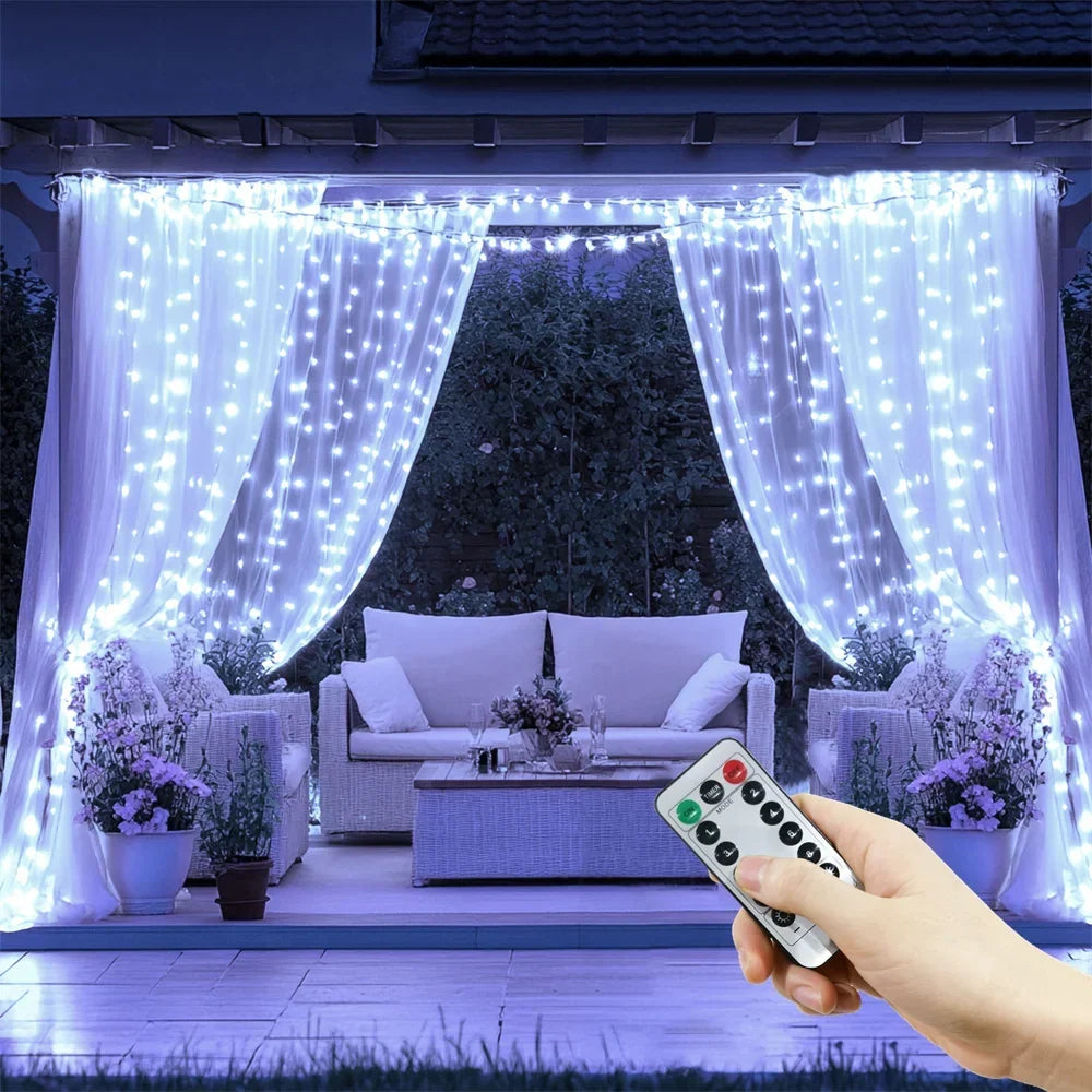 LED Curtain Lights USB Type-C 8 Lighting Modes Remote Control