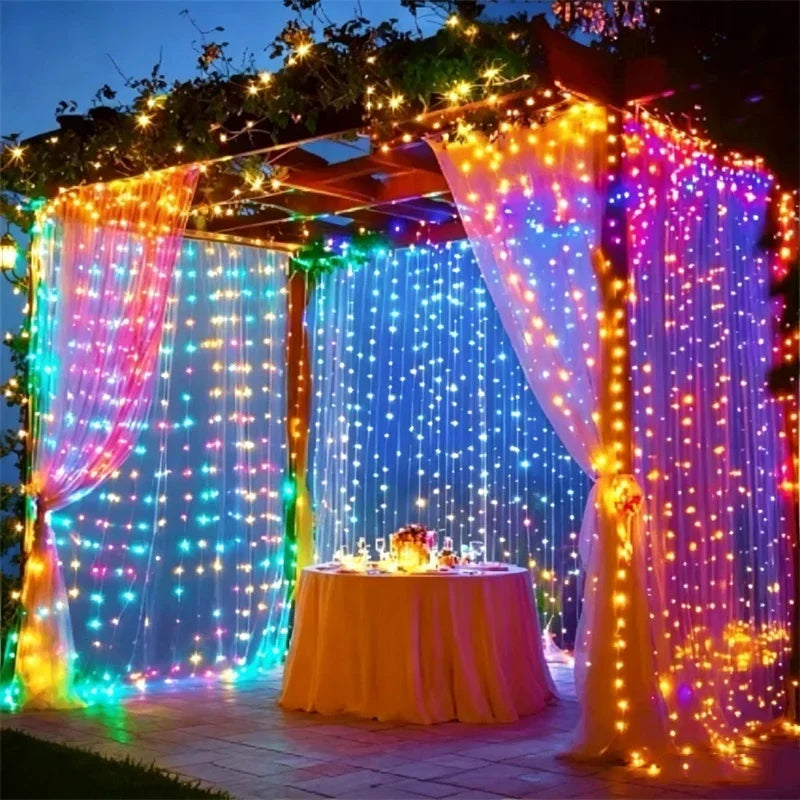 LED Curtain Lights USB Type-C 8 Lighting Modes Remote Control