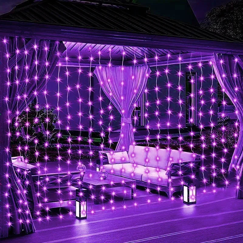 LED Curtain Lights USB Type-C 8 Lighting Modes Remote Control