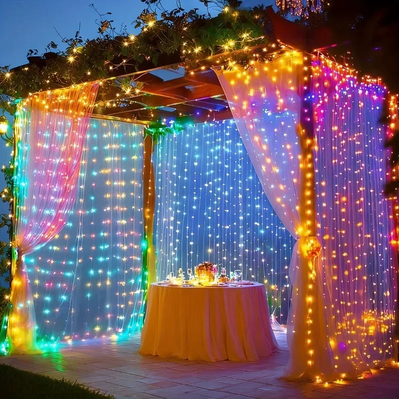 LED Curtain Lights USB Type-C 8 Lighting Modes Remote Control