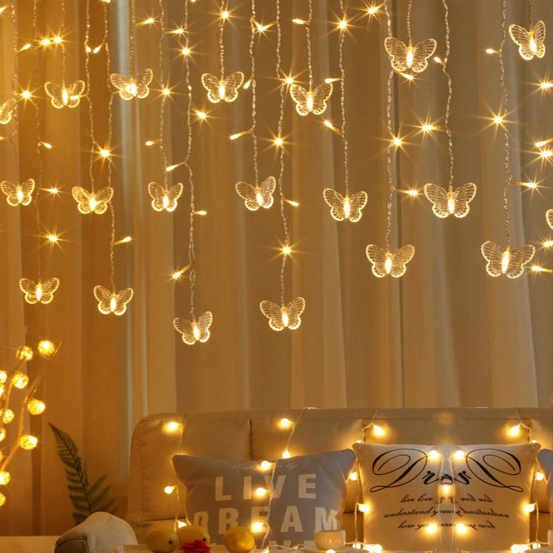 LED Light Curtain Remote Control USB Battery Solar Powered