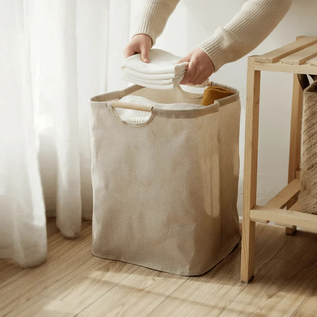 Laundry Basket Cotton And Linen Foldable With Carry Handles