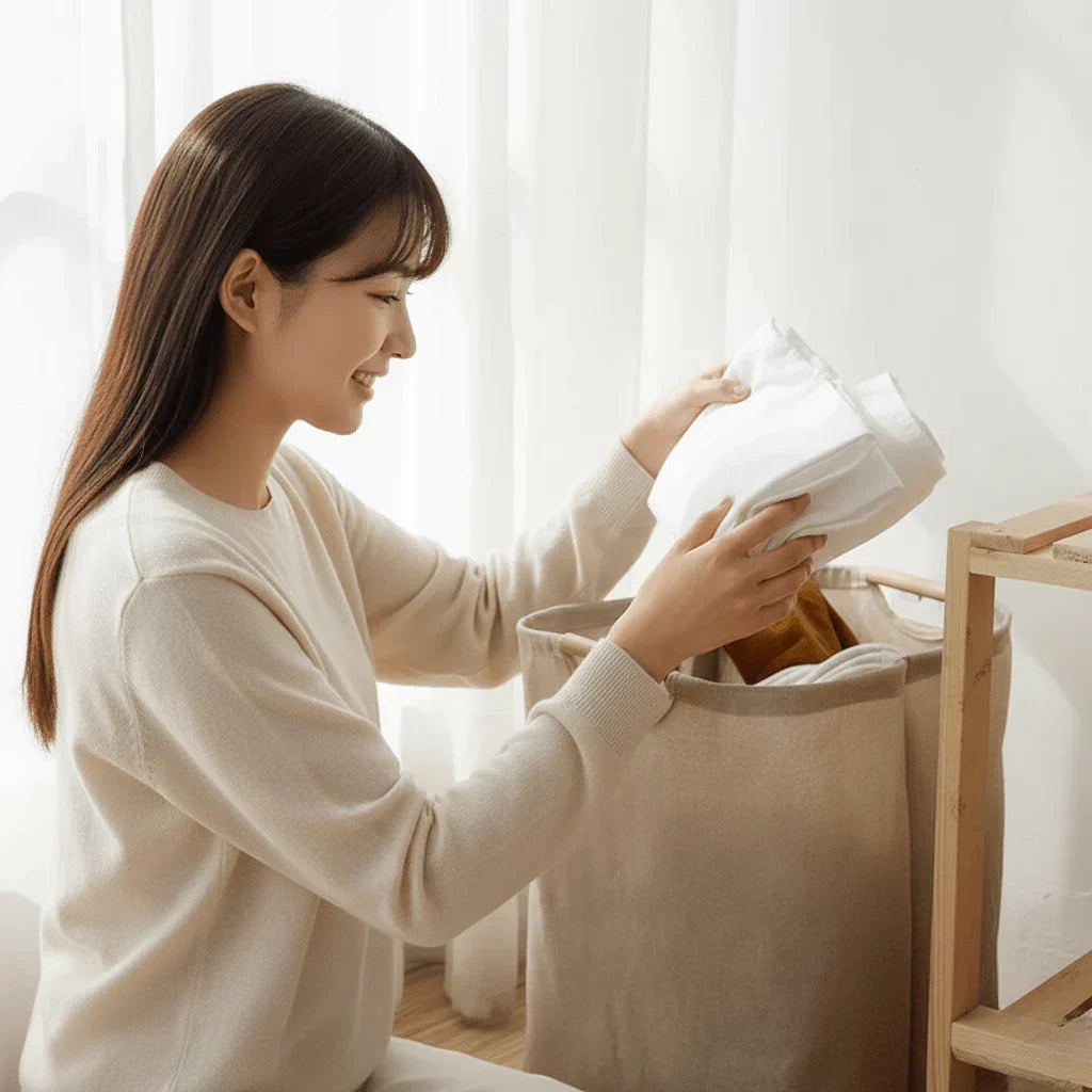 Laundry Basket Cotton And Linen Foldable With Carry Handles