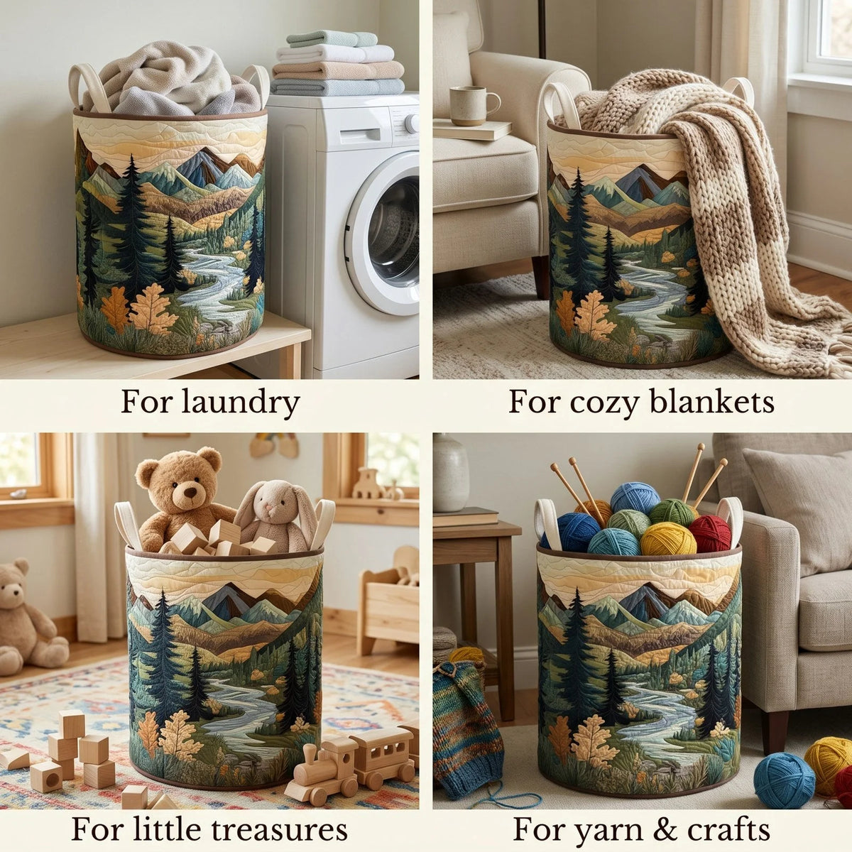 Laundry Hamper Quilted Foldable with Carry Handles