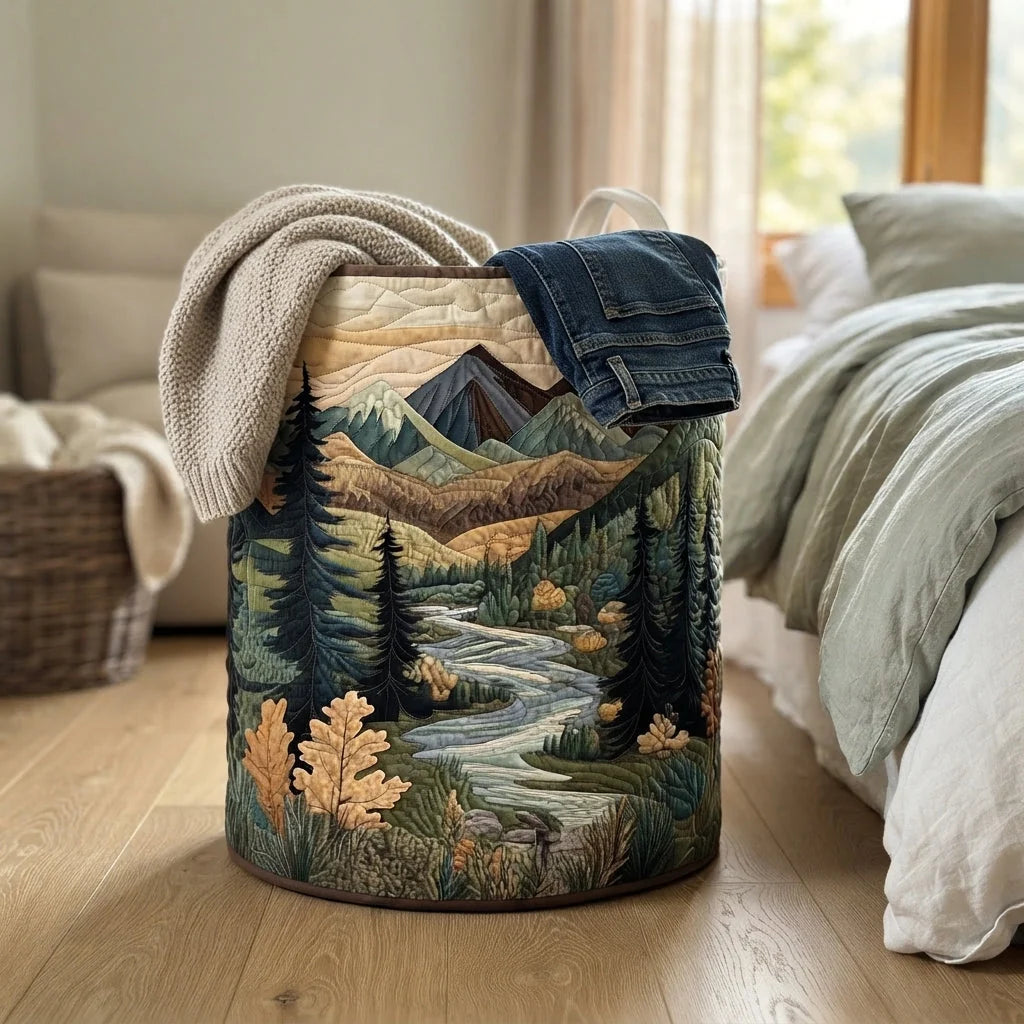 Laundry Hamper Quilted Foldable with Carry Handles