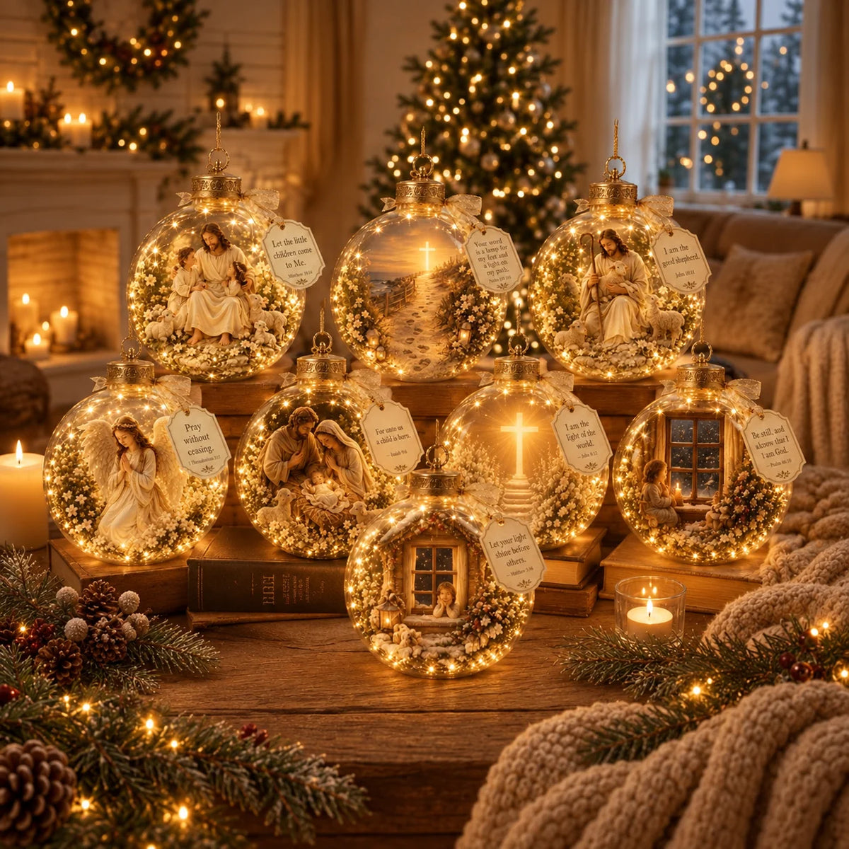 Lighted Christian Ornament Scripture Keepsake 8 Designs