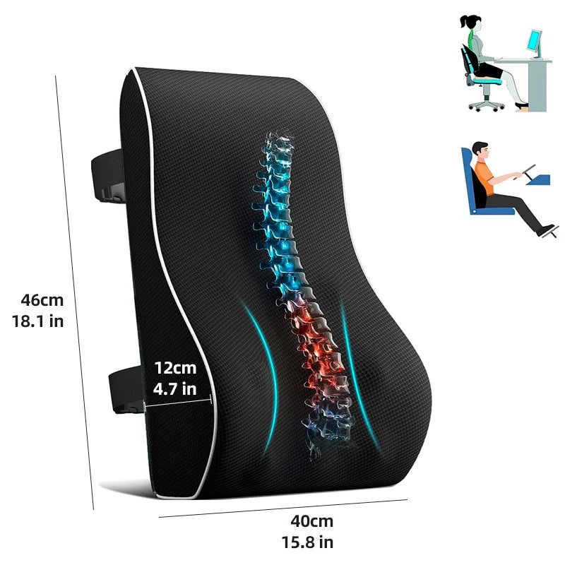 Lumbar Support Cushion Memory Foam Dual Straps