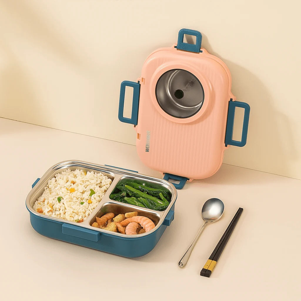 Lunch Box Leak-Proof Lid 3 Compartments Stainless Steel Interior