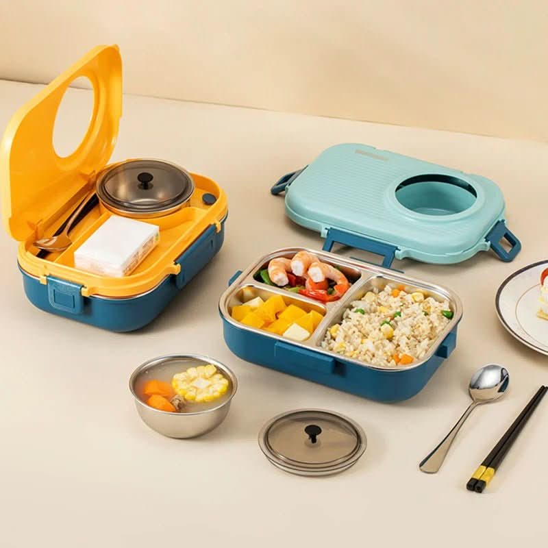 Lunch Box Leak-Proof Lid 3 Compartments Stainless Steel Interior